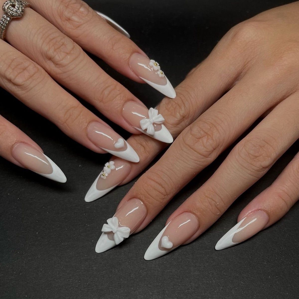 White French Almond Bow Press-On Nails