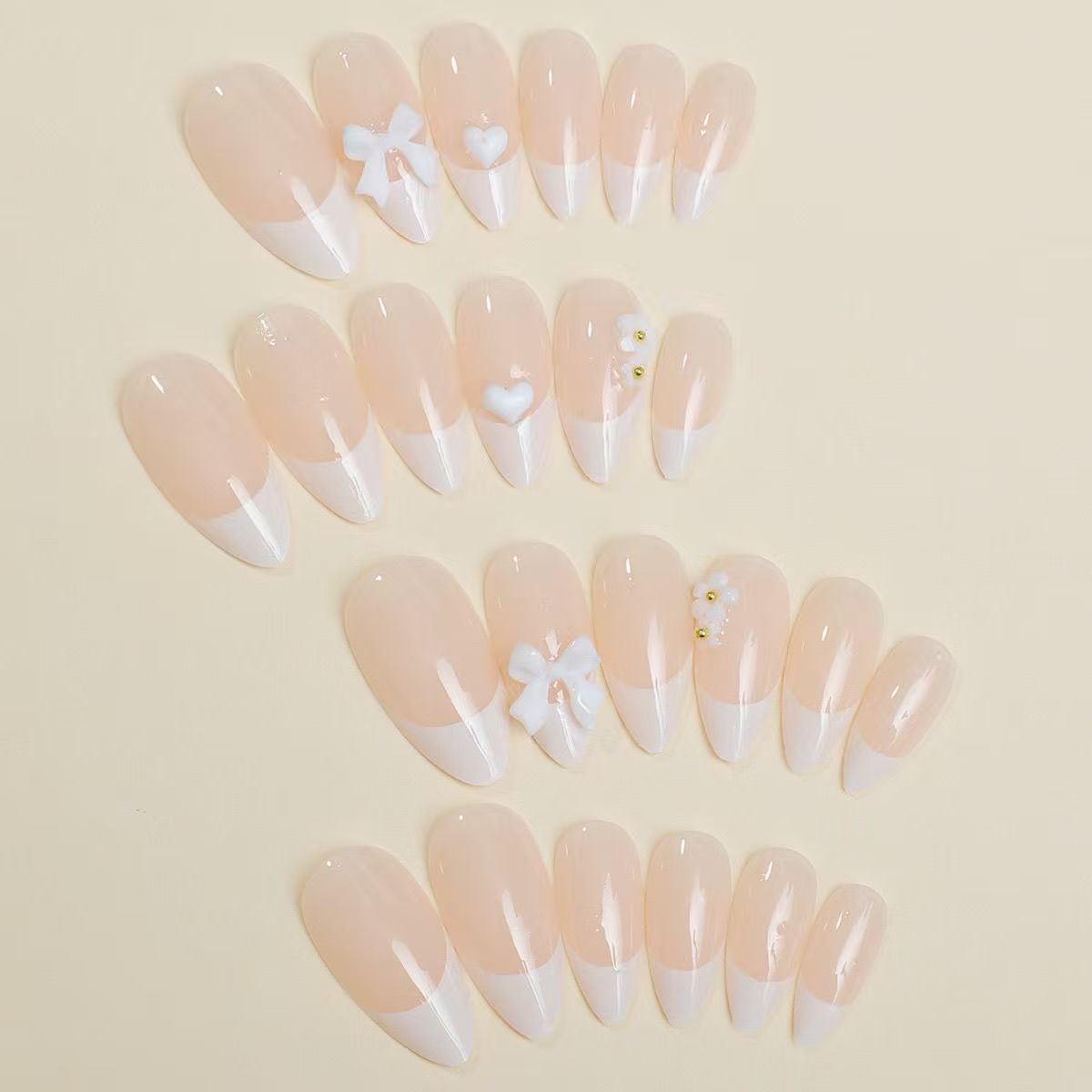 White French Almond Bow Press-On Nails