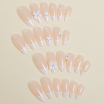 White French Almond Bow Press-On Nails