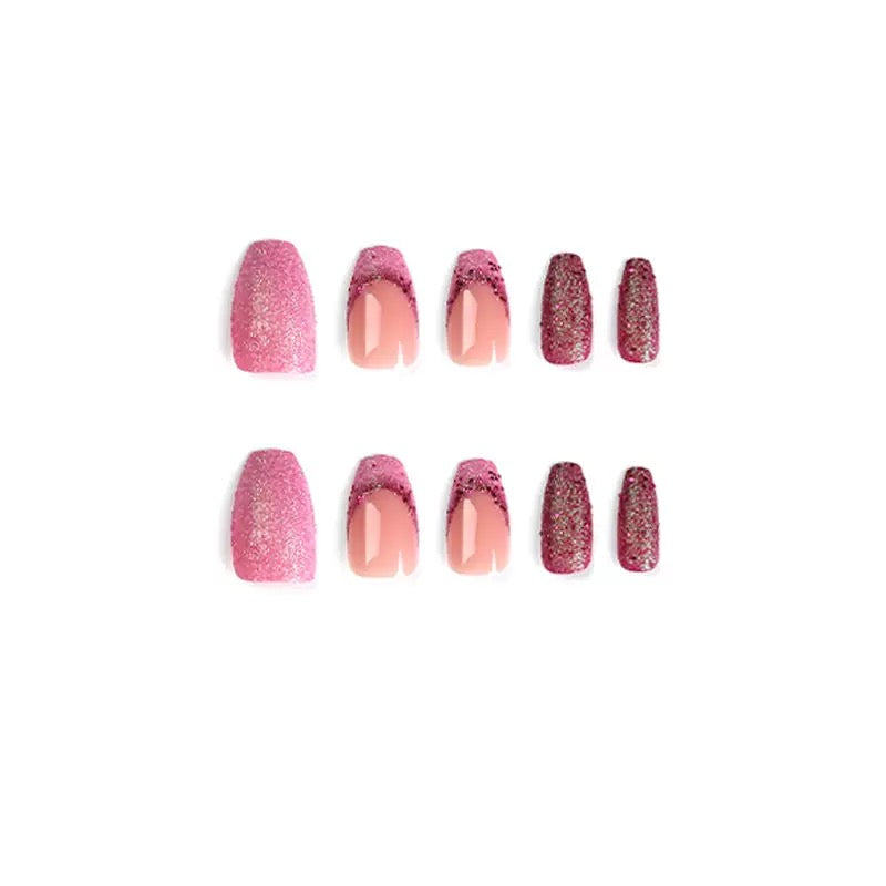 Pink & Purple Glitter French Sequin Press-On Nails