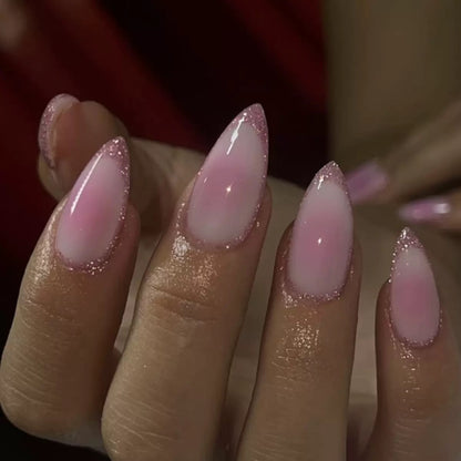 Pink Gradient Glitter Short Almond Press-On Nails