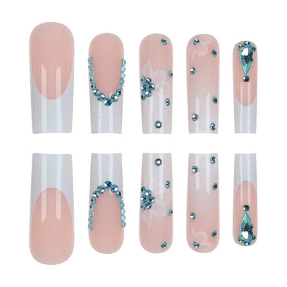 Translucent Flower Glitter Long Press-On Nails for a Brightening Effect