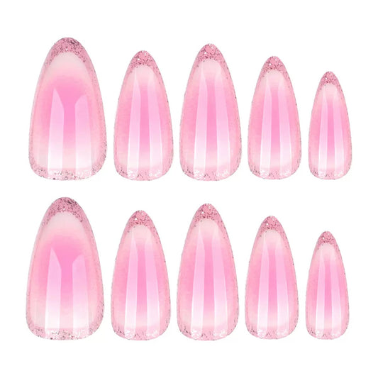 Pink Gradient Glitter Short Almond Press-On Nails