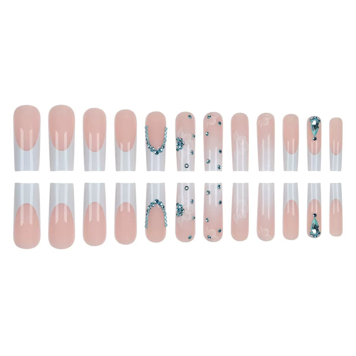 Translucent Flower Glitter Long Press-On Nails for a Brightening Effect