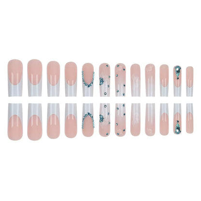 Translucent Flower Glitter Long Press-On Nails for a Brightening Effect