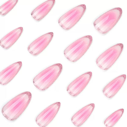 Pink Gradient Glitter Short Almond Press-On Nails