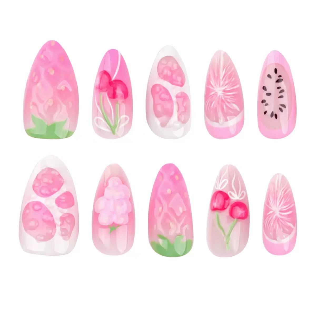 Valentine’s Day Sweet Pink Fresh Fruit Cherry & Strawberry 3D Press-On Nails