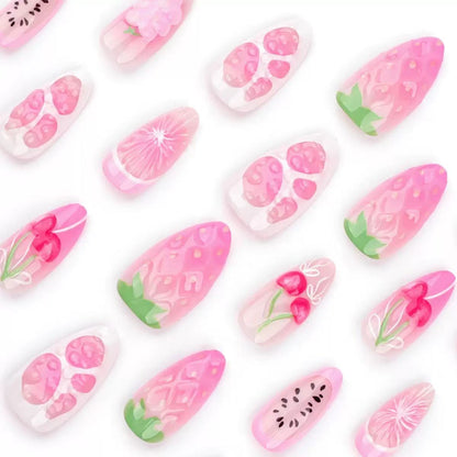 Valentine’s Day Sweet Pink Fresh Fruit Cherry & Strawberry 3D Press-On Nails