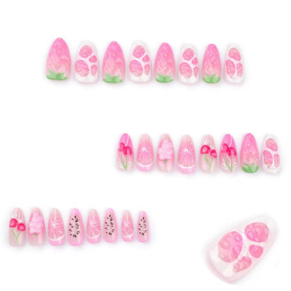 Valentine’s Day Sweet Pink Fresh Fruit Cherry & Strawberry 3D Press-On Nails
