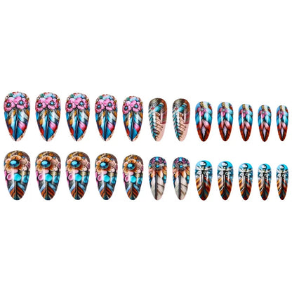 Colorful Feather Medium-Length Removable Press-On Nails