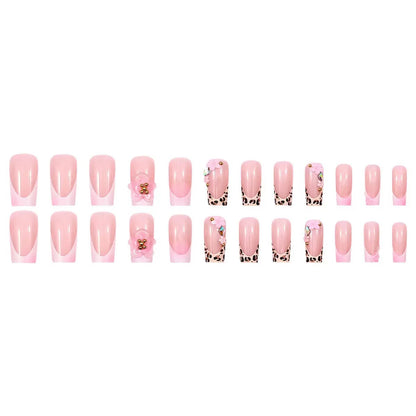 French-Style Leopard 3D Flower Removable Press-On Nails