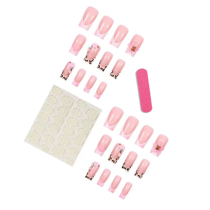 French-Style Leopard 3D Flower Removable Press-On Nails