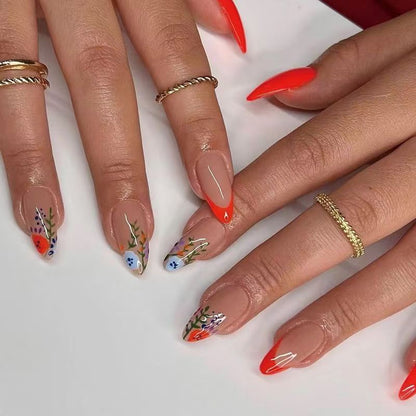 French Red-Edged Leaf Press-On Nails