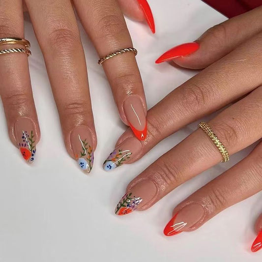 French Red-Edged Leaf Press-On Nails