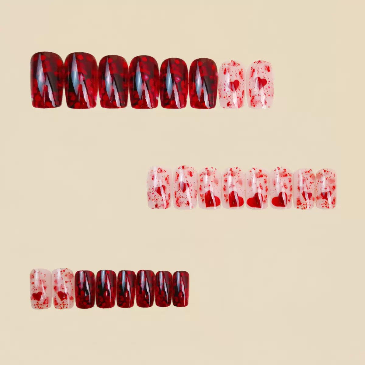Valentine’s Day Must-Have – Heart Mid-Length European Square Press-On Nails