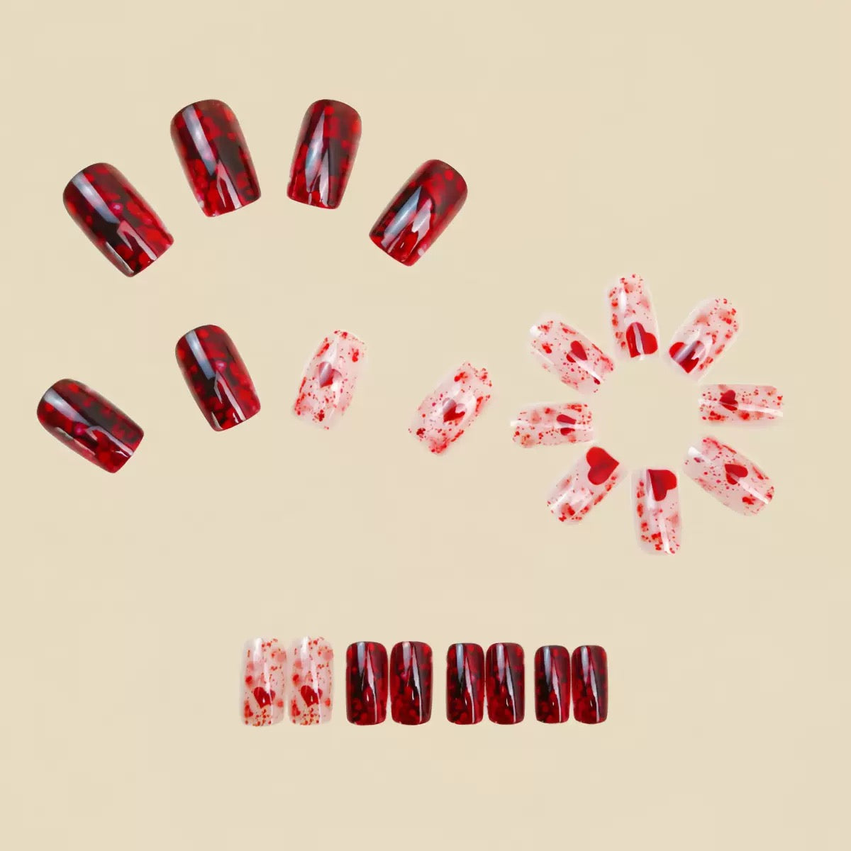 Valentine’s Day Must-Have – Heart Mid-Length European Square Press-On Nails