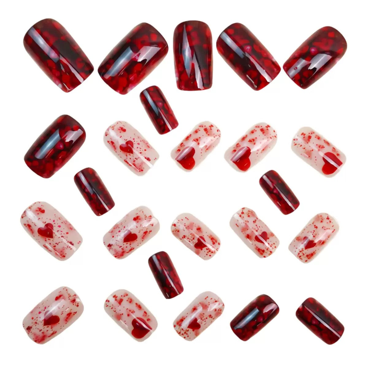 Valentine’s Day Must-Have – Heart Mid-Length European Square Press-On Nails