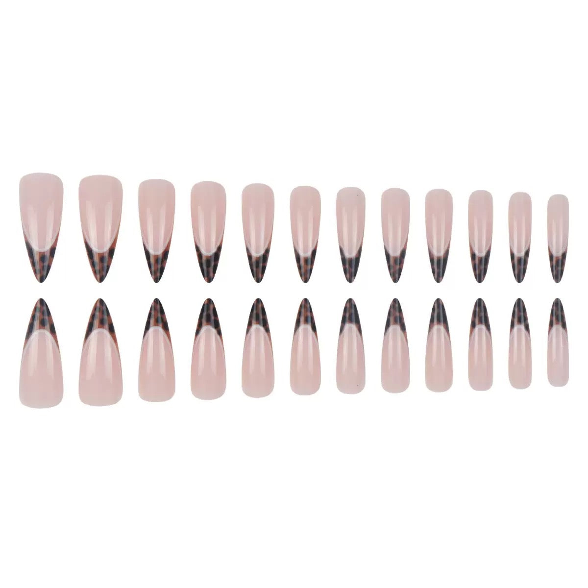 Innocent-Cool Hot Girl Long Pointed French Leopard Nail Tips, Press-On Nails