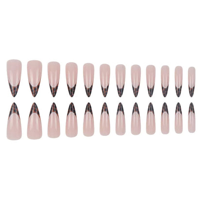 Innocent-Cool Hot Girl Long Pointed French Leopard Nail Tips, Press-On Nails