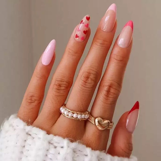 Valentine’s Day Heart Print Pattern French Minimalist Press-On Nails