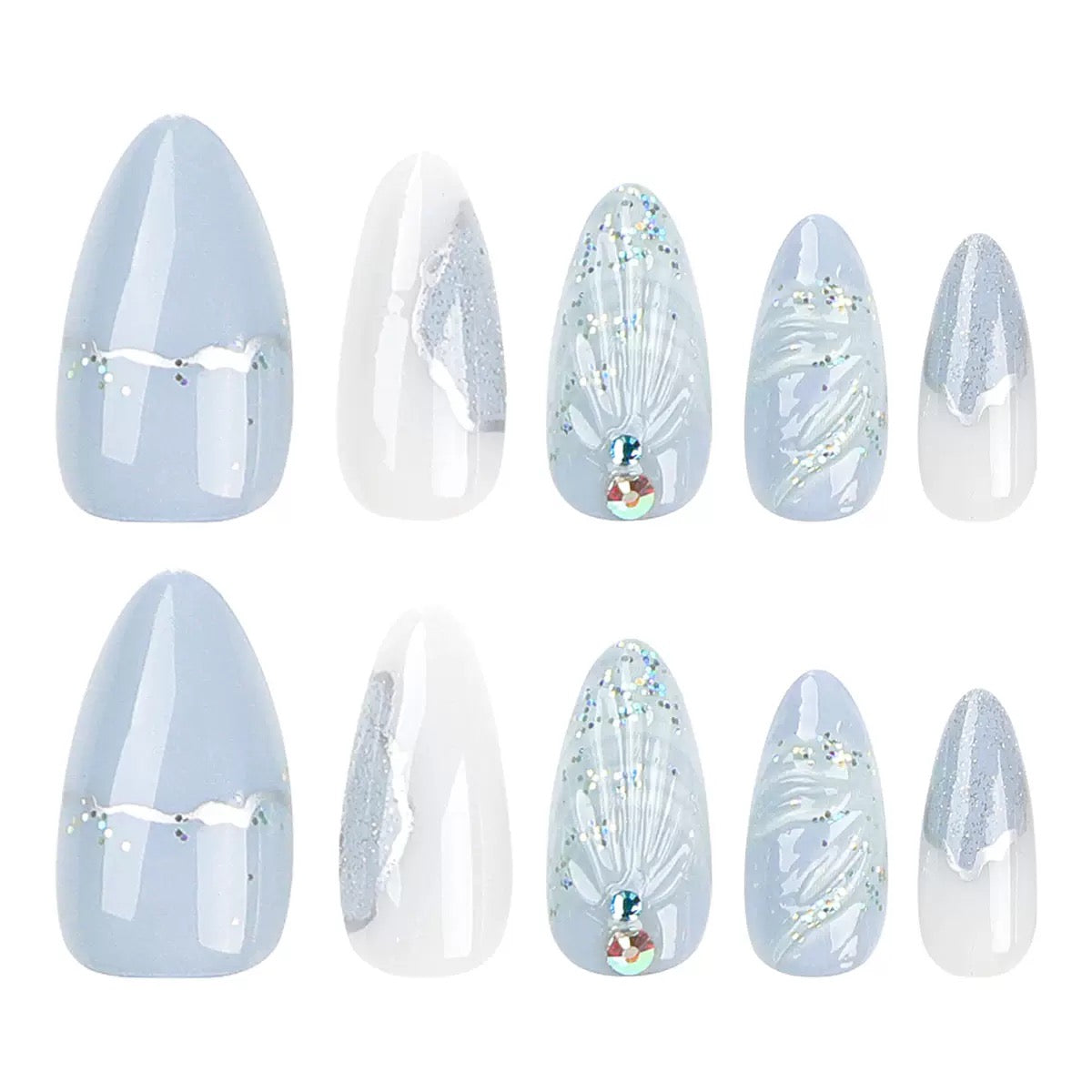 Cool-Tone 3D Waterdrop Shell Almond Nail Tips, Press-On Nails