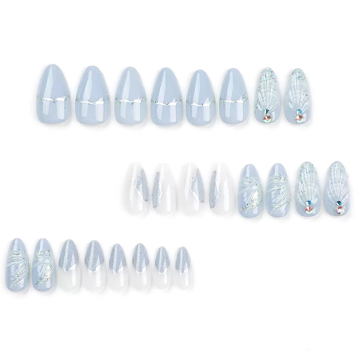 Cool-Tone 3D Waterdrop Shell Almond Nail Tips, Press-On Nails