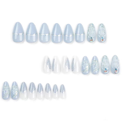 Cool-Tone 3D Waterdrop Shell Almond Nail Tips, Press-On Nails