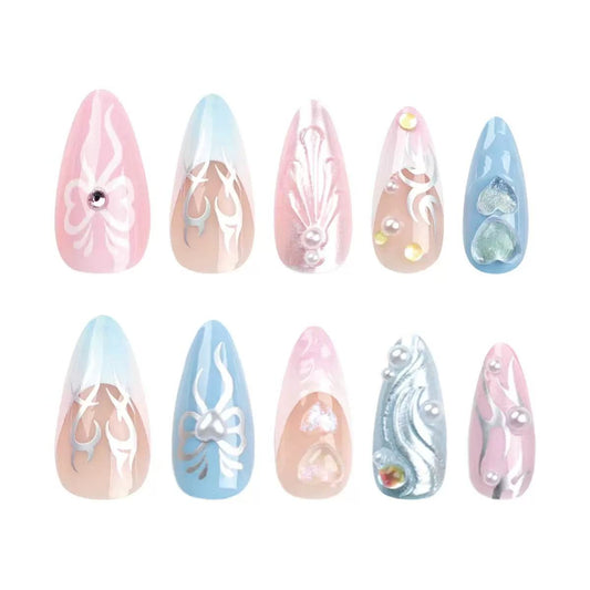 Sweet-Cool Hot Girl Style New 3D Nail Tips with Heart and Bow, Pink Removable Press-On Nails