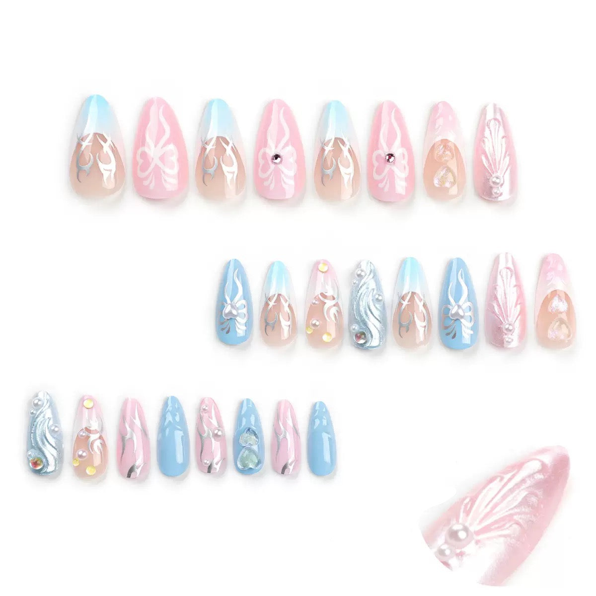 Sweet-Cool Hot Girl Style New 3D Nail Tips with Heart and Bow, Pink Removable Press-On Nails