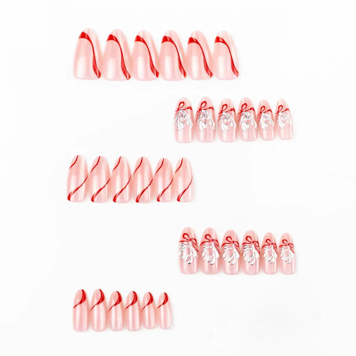 Valentine’s Day Pink Almond Cat Eye Press-On Nails | Gilded Butterfly Bow Design