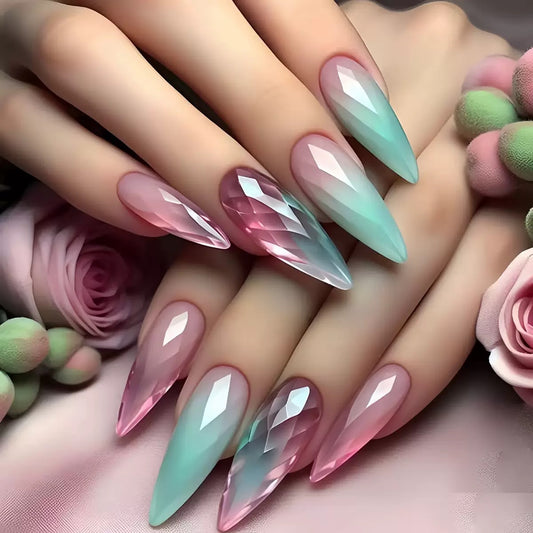 Gradient Cat Eye Removable Mid-Long Almond Nail Tips, Press-On Nails