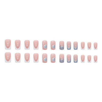 Mid-Length French Glitter Heart Detachable Press-On Nails