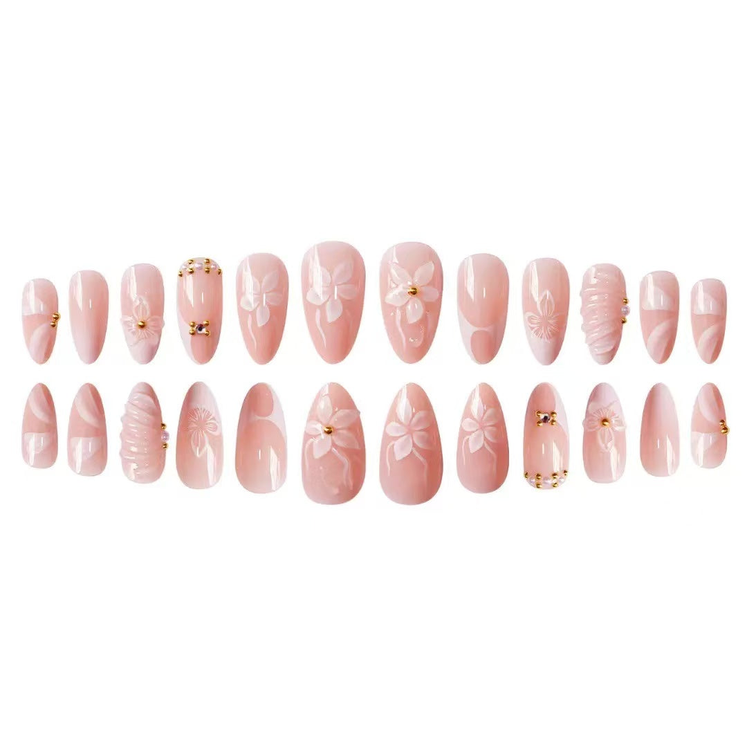 3D Petal Pink Gradient French Short Glossy Almond Press-On Nails