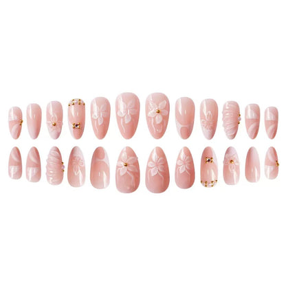 3D Petal Pink Gradient French Short Glossy Almond Press-On Nails