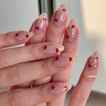 Valentine’s Day Sweet Heart Studded Detachable Press-On Nails | Romantic Style