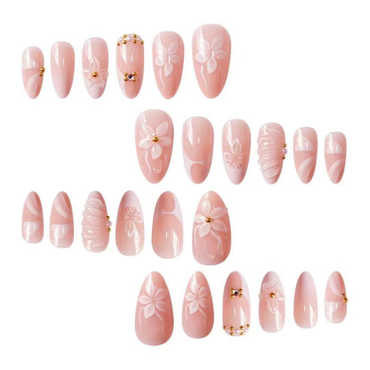 3D Petal Pink Gradient French Short Glossy Almond Press-On Nails