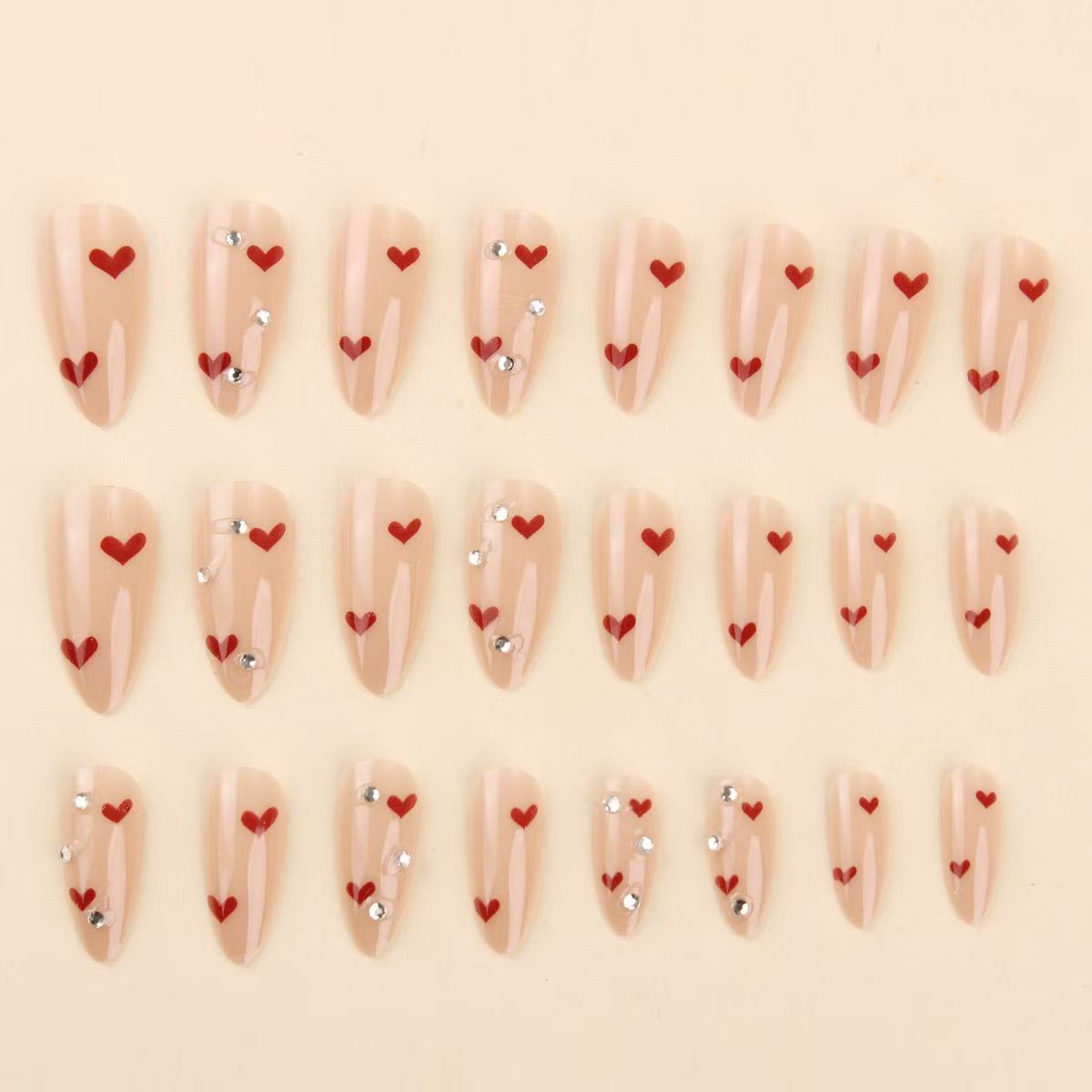 Valentine’s Day Sweet Heart Studded Detachable Press-On Nails | Romantic Style