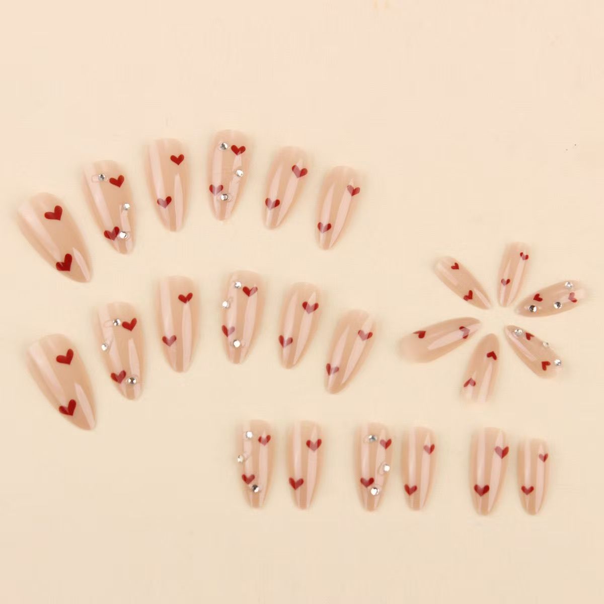 Valentine’s Day Sweet Heart Studded Detachable Press-On Nails | Romantic Style