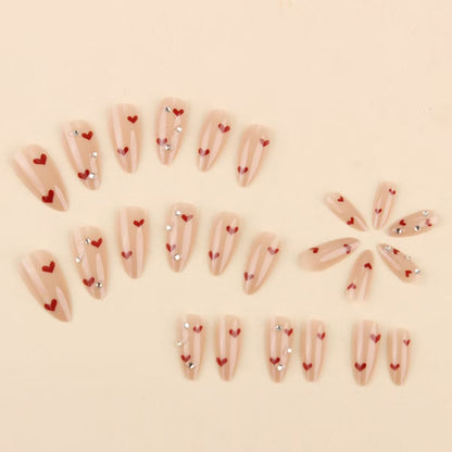 Valentine’s Day Sweet Heart Studded Detachable Press-On Nails | Romantic Style