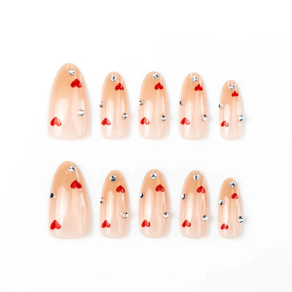 Valentine’s Day Sweet Heart Studded Detachable Press-On Nails | Romantic Style