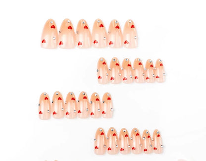 Valentine’s Day Sweet Heart Studded Detachable Press-On Nails | Romantic Style