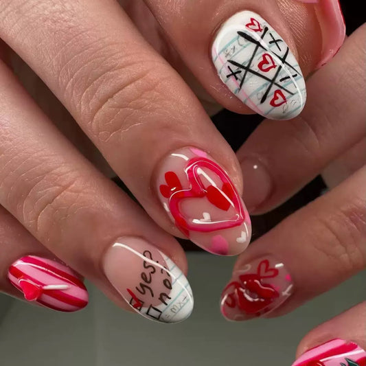 Valentine’s Day 3D Strawberry Heart & Lips French Style Press-On Nails