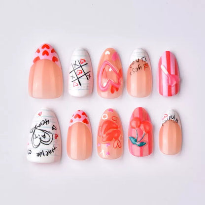 Valentine’s Day 3D Strawberry Heart & Lips French Style Press-On Nails