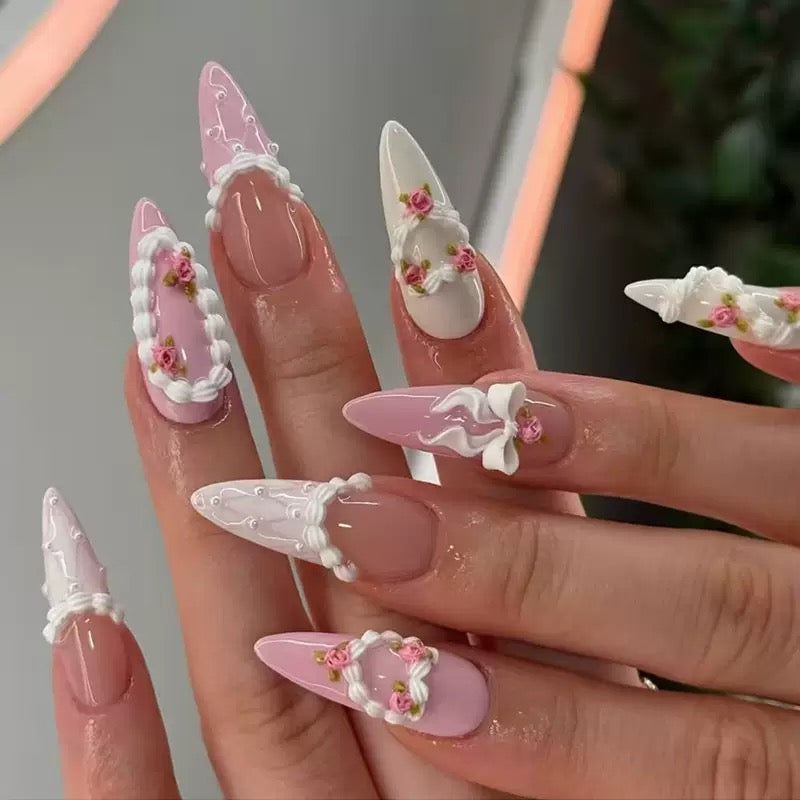 Cute and sweet niche floral romantic blush-toned premium press-on nails