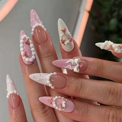 Cute and sweet niche floral romantic blush-toned premium press-on nails
