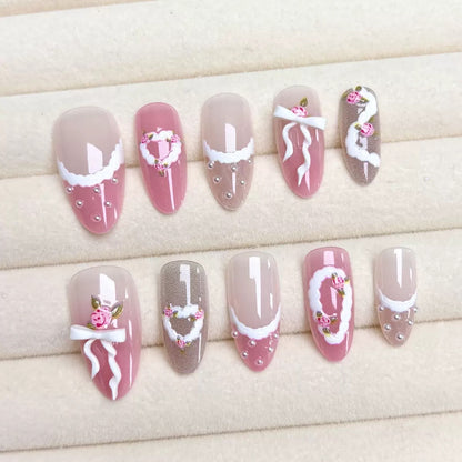 Cute and sweet niche floral romantic blush-toned premium press-on nails