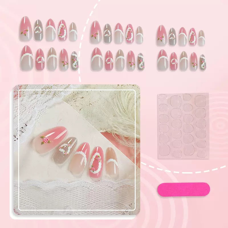 Cute and sweet niche floral romantic blush-toned premium press-on nails