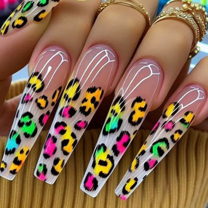 Leopard Print French-Style Extra-Long Press-On Nails
