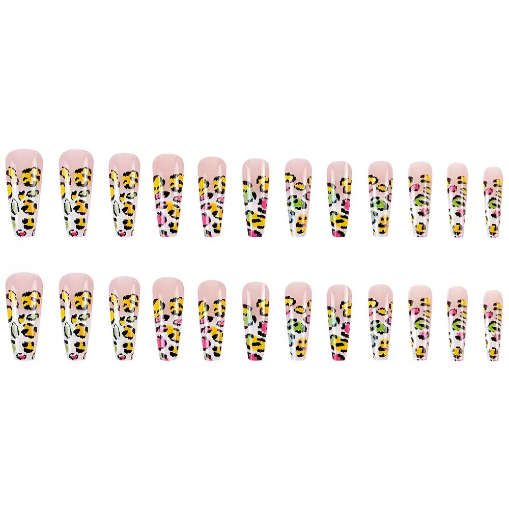 Leopard Print French-Style Extra-Long Press-On Nails