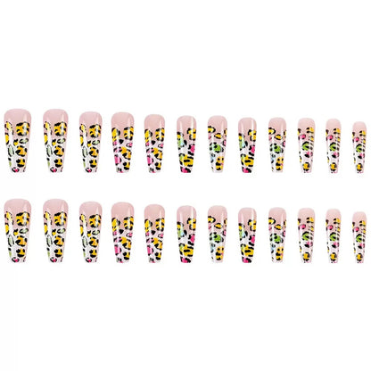 Leopard Print French-Style Extra-Long Press-On Nails